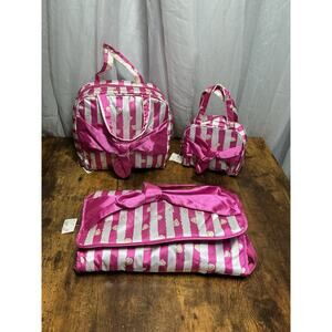 Vtg 90s Victoria Secret Makeup Tolietry Travel Bags Set Of 3 pink Hearts Satin